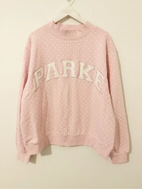 NEW Parke Pink Polka Dot Sprinkles Mockneck Sweatshirt Size L/XL *